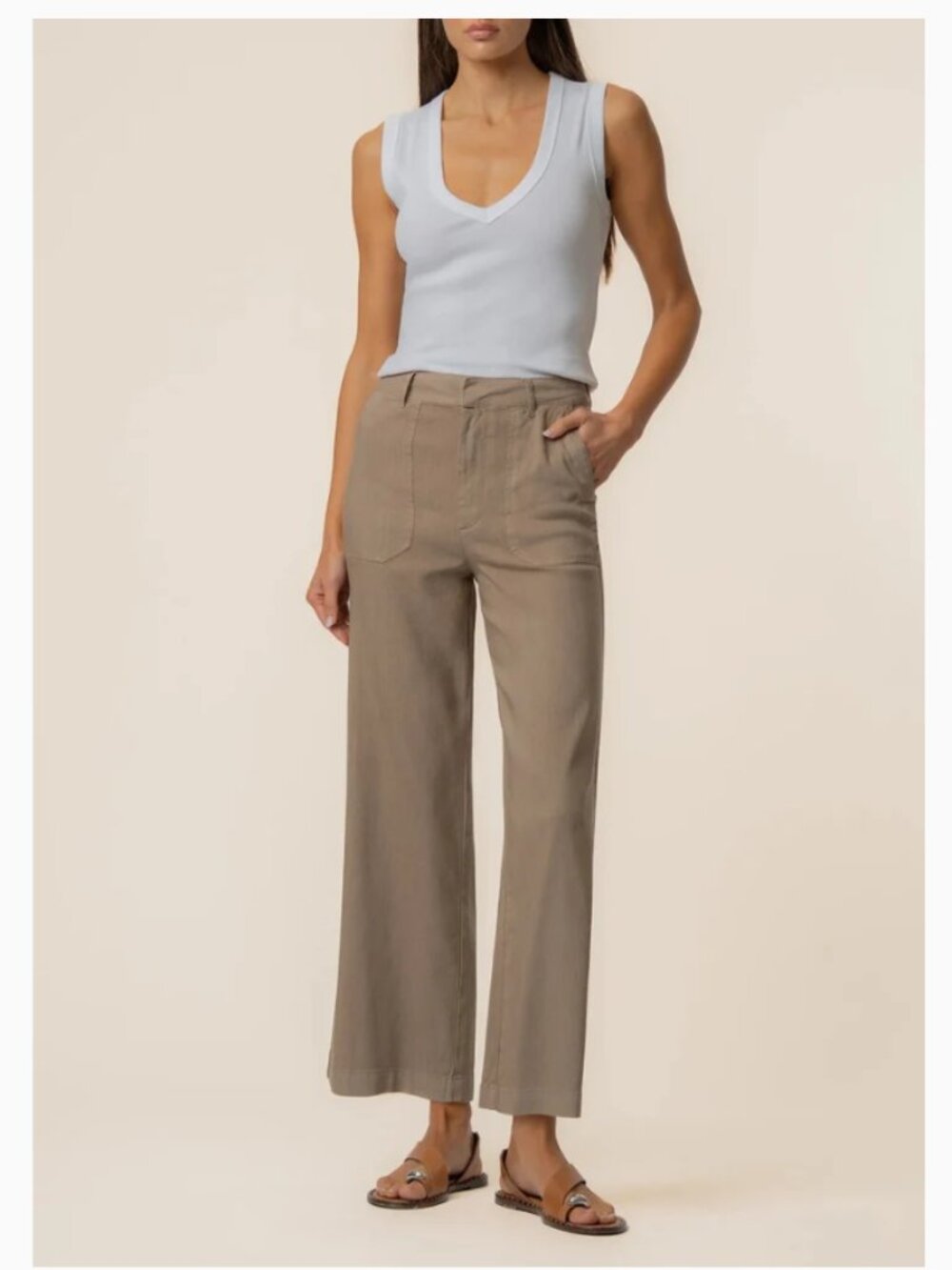 Kut from the Kloth Topaz High Rise Wide Leg Cropped Pants Khaki Size 14 Like New